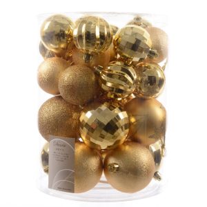 Kerstbal Plastic Licht Goud – (30 Stuks)